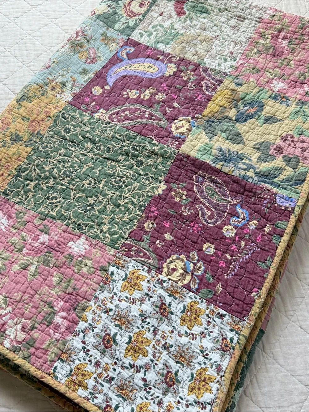 Floral Patchwork Quilt 70x90 Cotton Cotton Batting Cottage Queen Bedspread